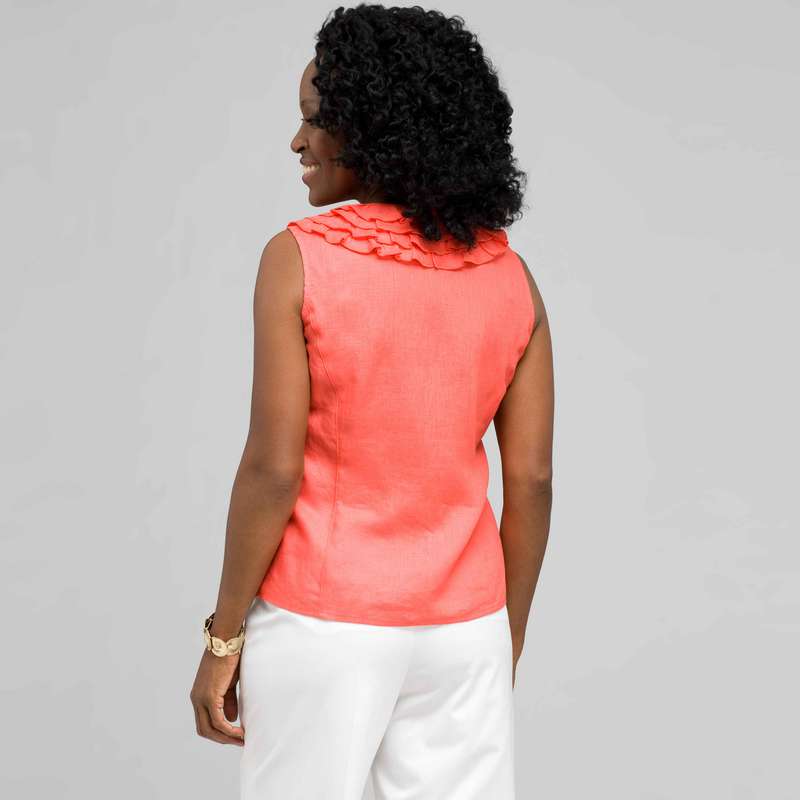 Ruffle Sleeveless Shirt, Coral Sun, large image number 1